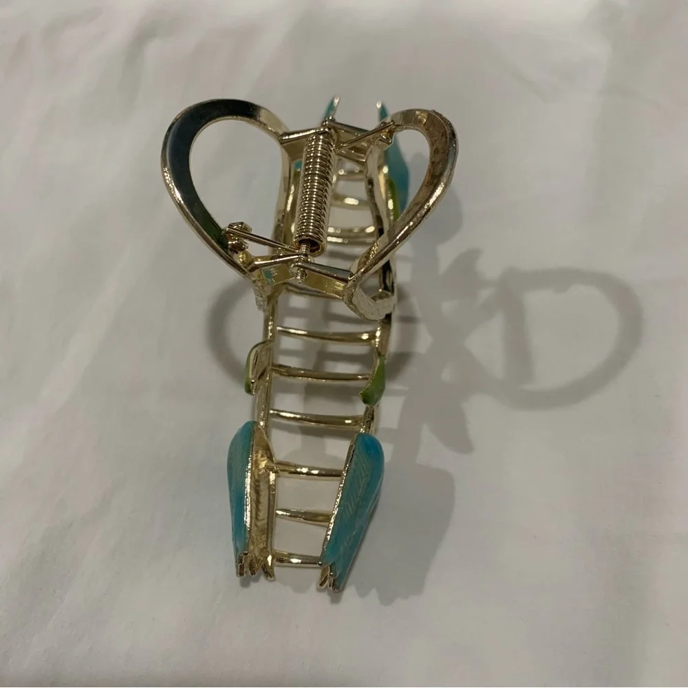 Double Blue Tulips Large Gold Hair Claw Clip